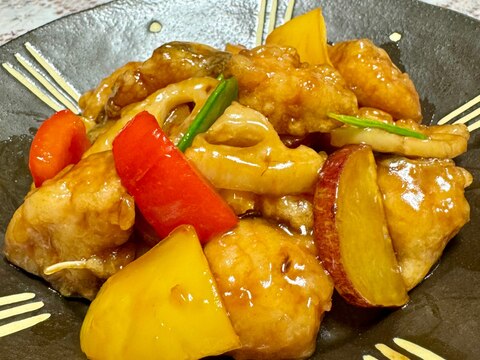 好評!鱈とれんこんとパプリカとさつま芋の☆甘酢あん